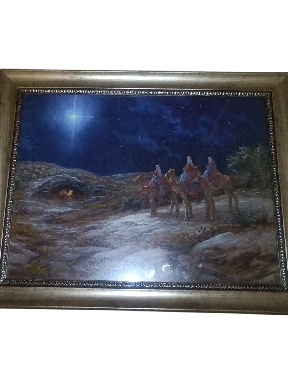 Framed Nativity Scene Art Print in Blue and Brown